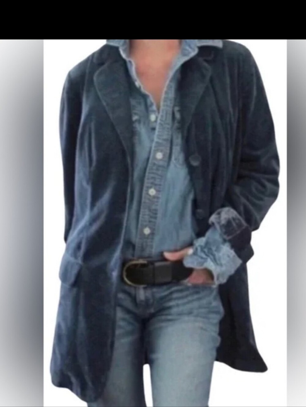 J Jill Long Black Corduroy Jacket Blazer Classic Cotton Casual Sz L